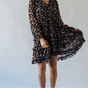 Barbell Brand Vinston Ruffle Dress in Black Floral Size Medium